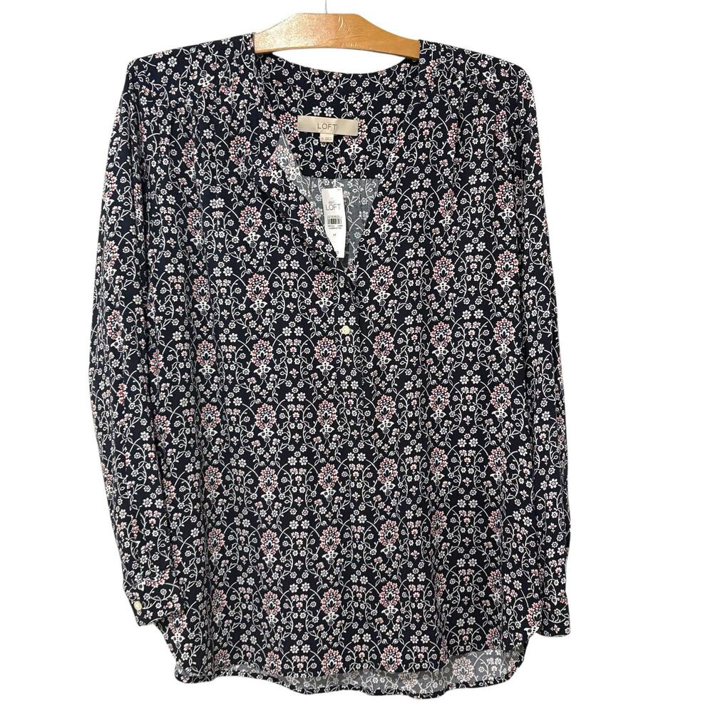 Ann Taylor LOFT | Top Long Sleeve Floral Navy Casual Lightweight NWT Size Medium